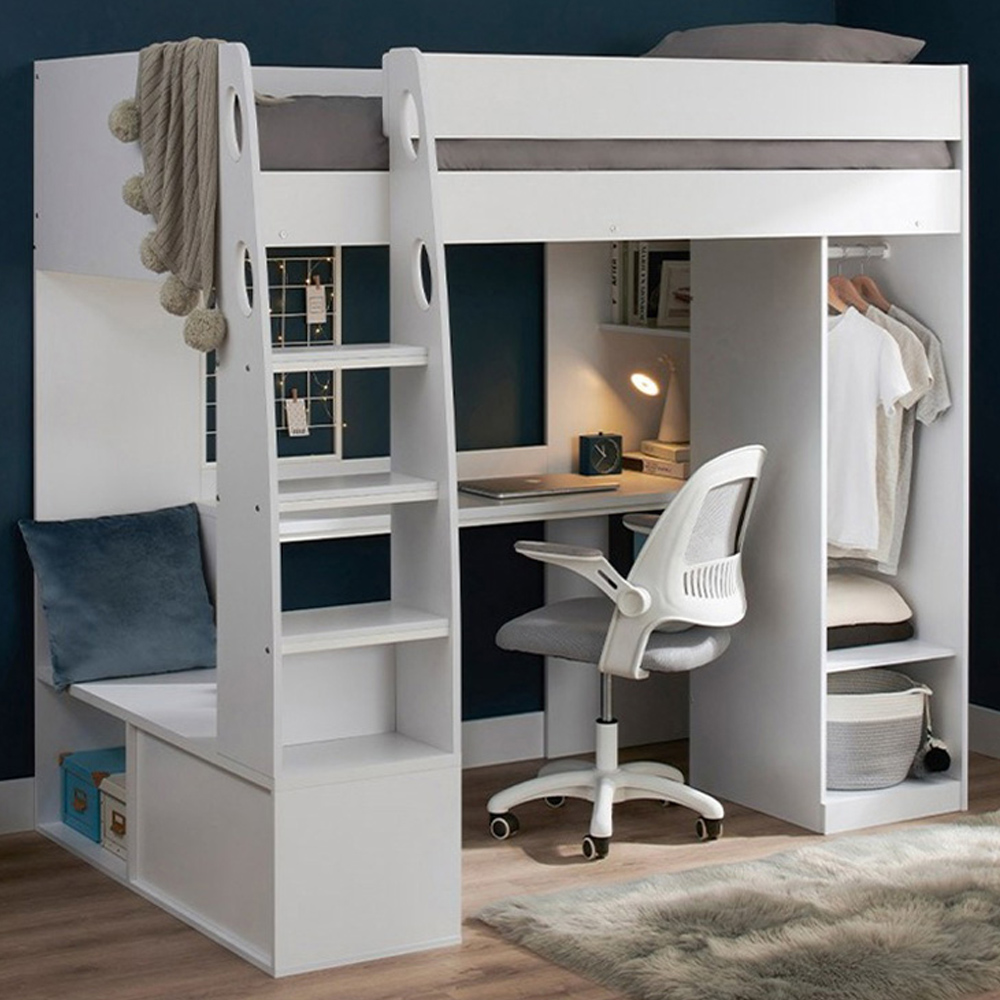 Flair Harry Single High Sleeper Bed with Desk Wardrobe and Storage Image 1