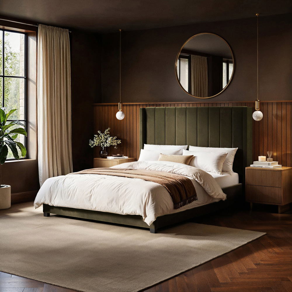 Flair Tiggy Double Khaki Velvet Ottoman Bed with Winged Headboard Image 6