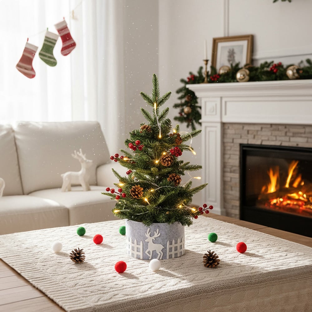 Living and Home String Light Pinecones and Red Berries Mini Artificial Christmas Tree 1.8ft Image 2