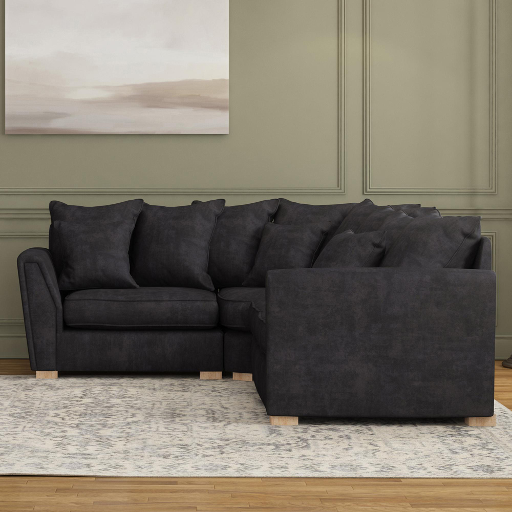 Wendleberry 3 Seater Ebony Plush Velvet Scatter Back Left Hand Corner Sofa Image 5