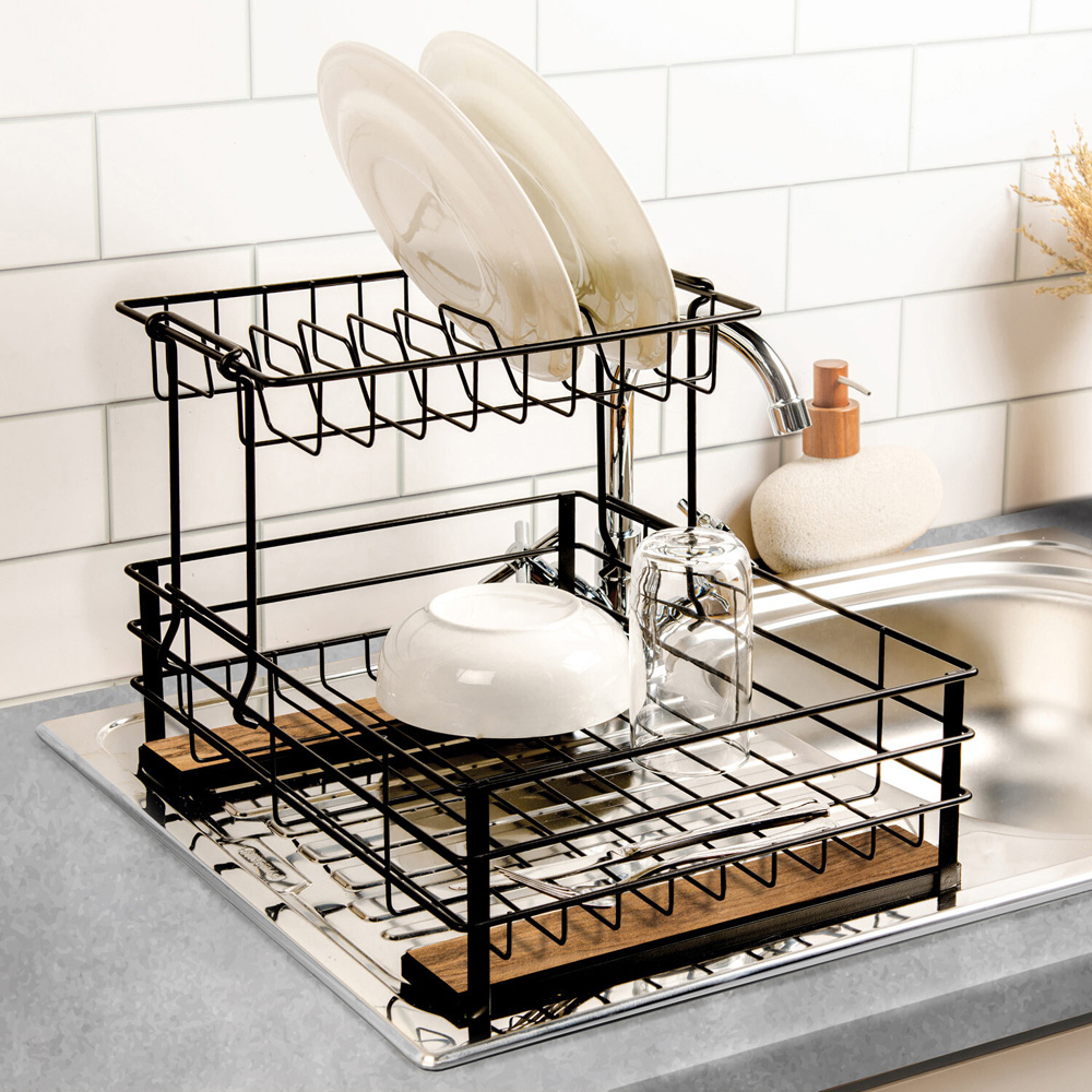 Malmo 2 Tier Bamboo Dish Drainer Black Image 4