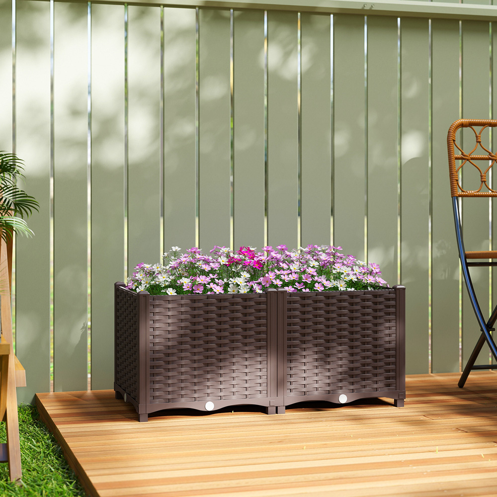 Outsunny Brown Plastic Self Watering Raised Garden Bed with Drainage Holes 37 x 40 x 80cm Image 2