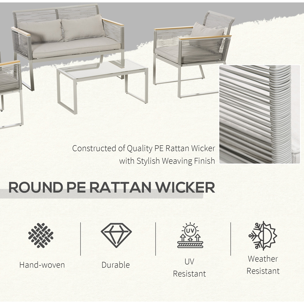 Outsunny 4 Seater Grey Wicker Metal Outdoor Sofa Set Image 5
