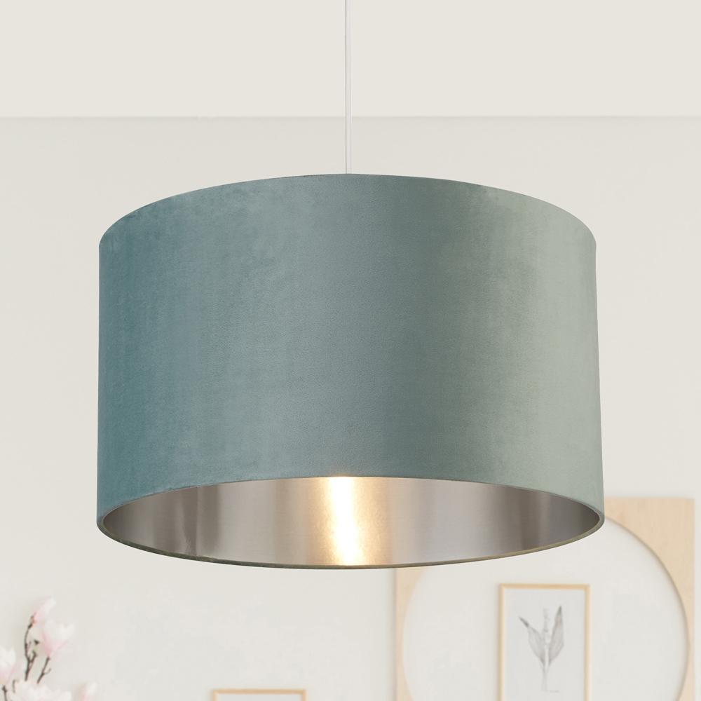 Lighting Collection Sage Green Silver Inner Velvet Drum Shade 50cm Image 2