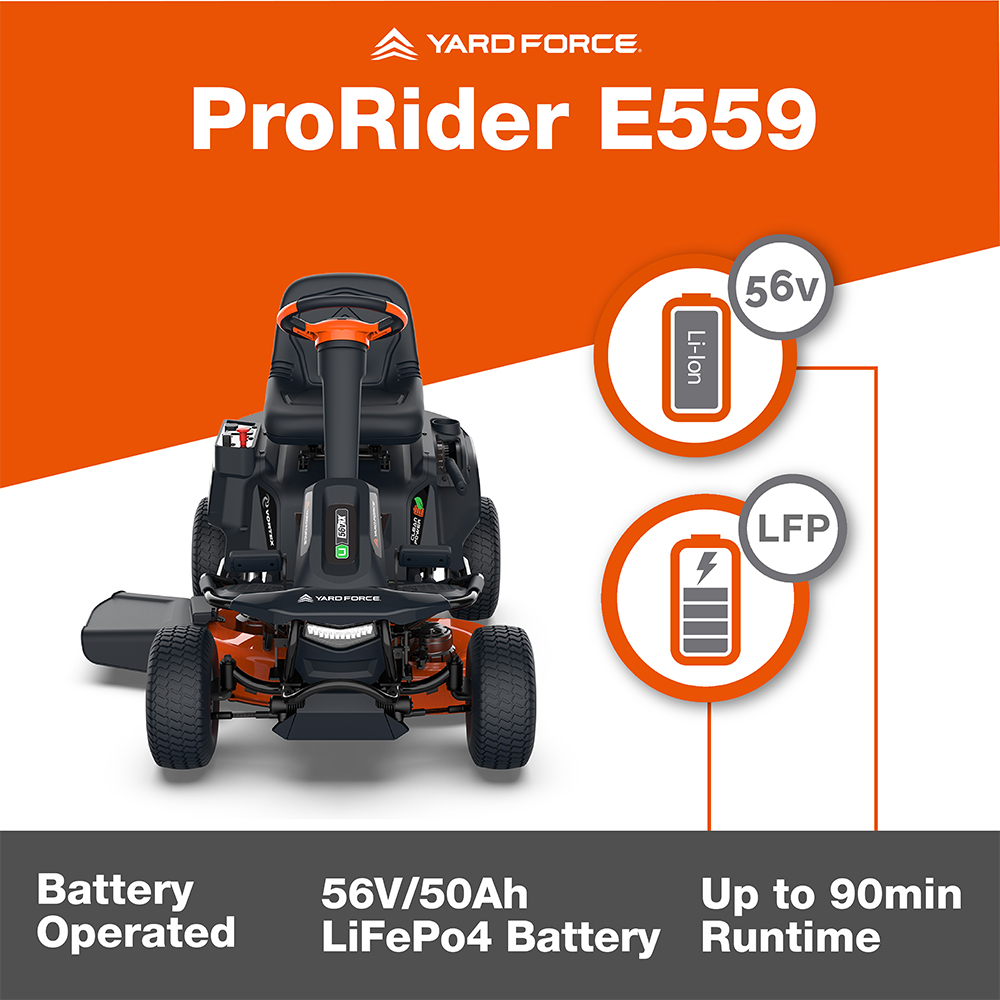 Yard Force ProRider E559 Battery-Powered Ride-on Lawnmower Image 3