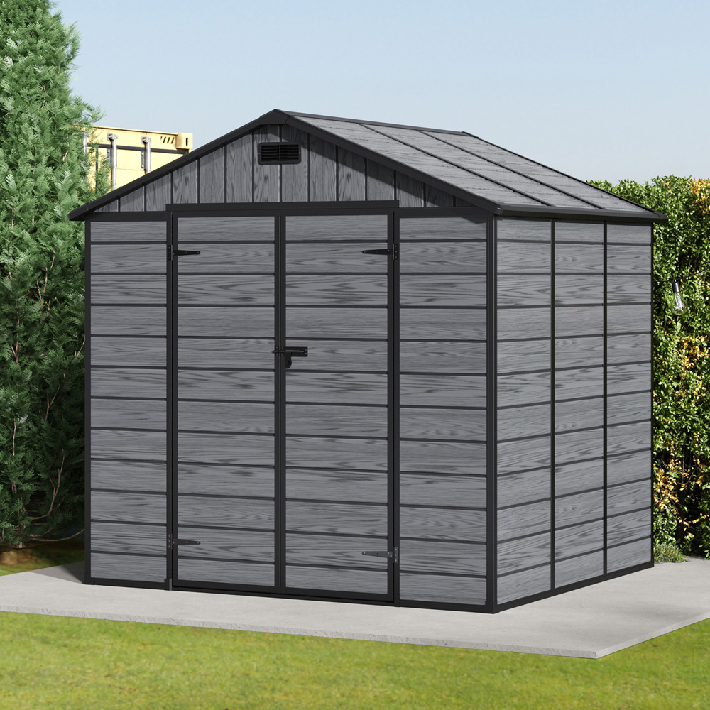 Living and Home 8 x 6ft Plastic Dark Grey Double Door Apex Garden Storage Shed Image 2