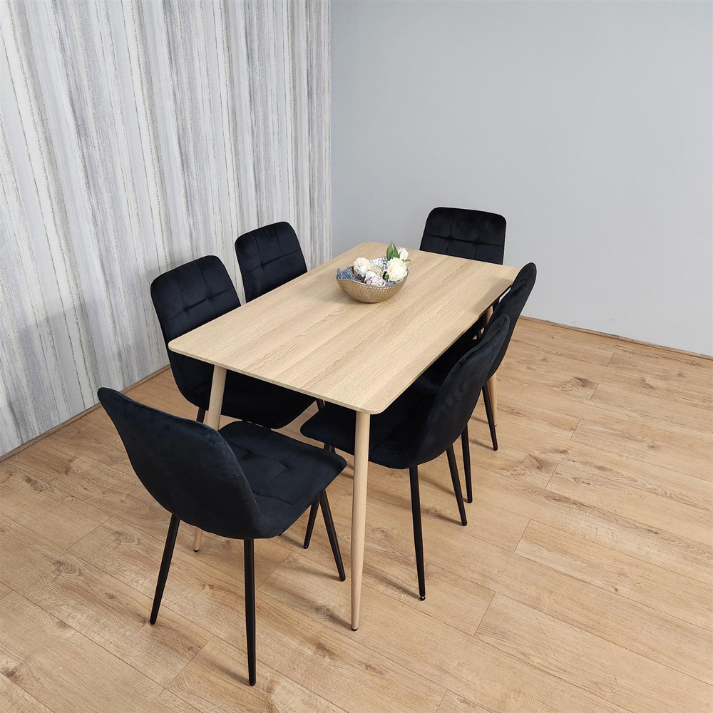 Kosy Koala 6 Seater Velvet Dining Set Wood Effect and Black Image 5