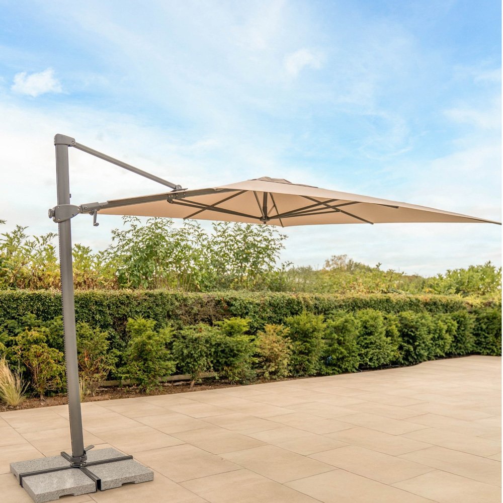 Kettler Luna Stone and Grey Cantilever Square Parasol with Granite Base and Night Cover 3 x 3m Image 2