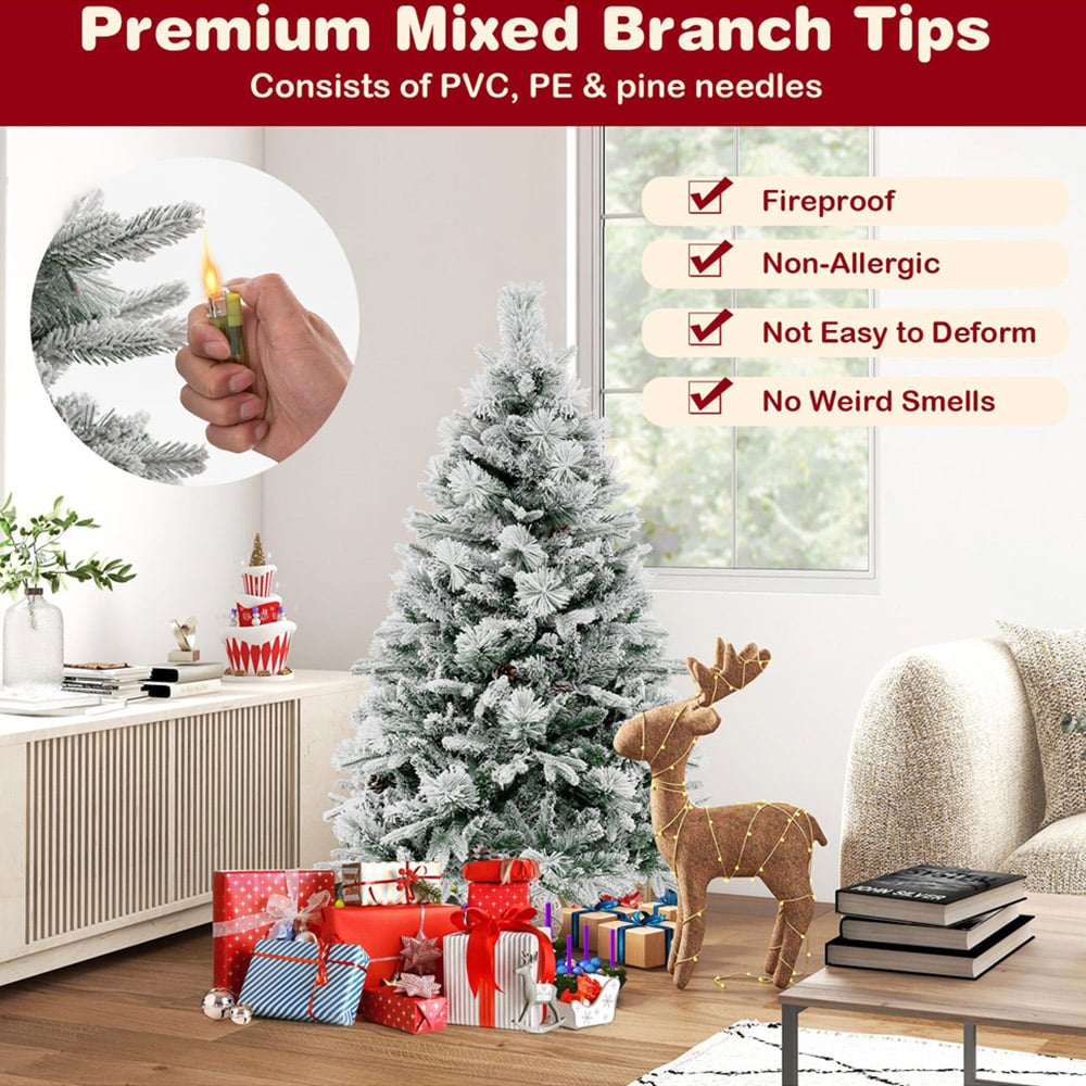 Costway Pre Lit Multicolour Pine Needles and Cones LED Artificial Christmas Tree 4.5ft Image 5