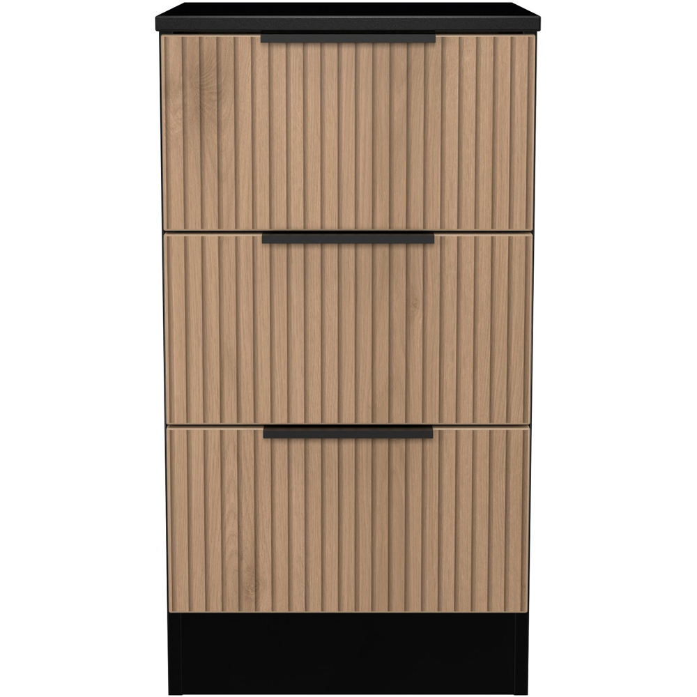 Crowndale Java 3 Drawer Slatt Effect and Black Bedside Cabinet Image 2