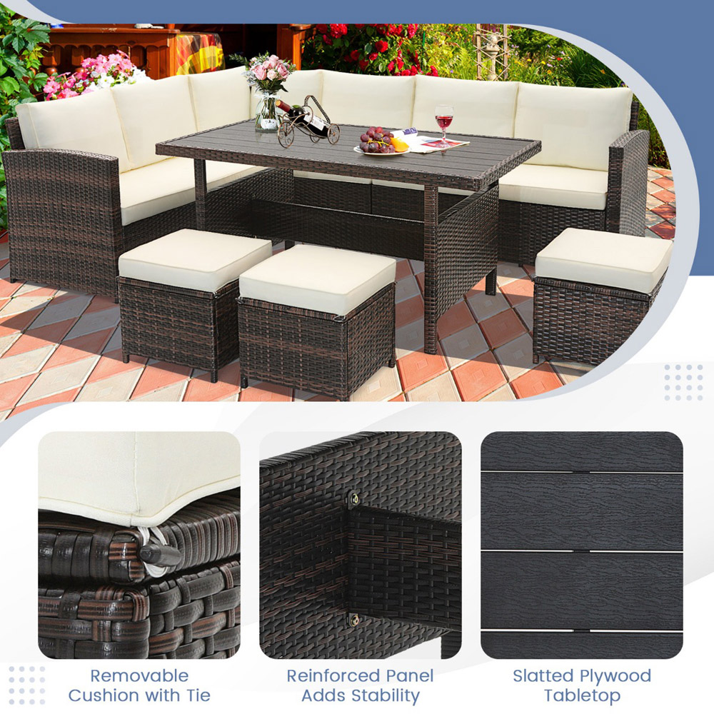 Costway 10 Seater Rattan Mixed Brown Patio Lounge Set Image 5