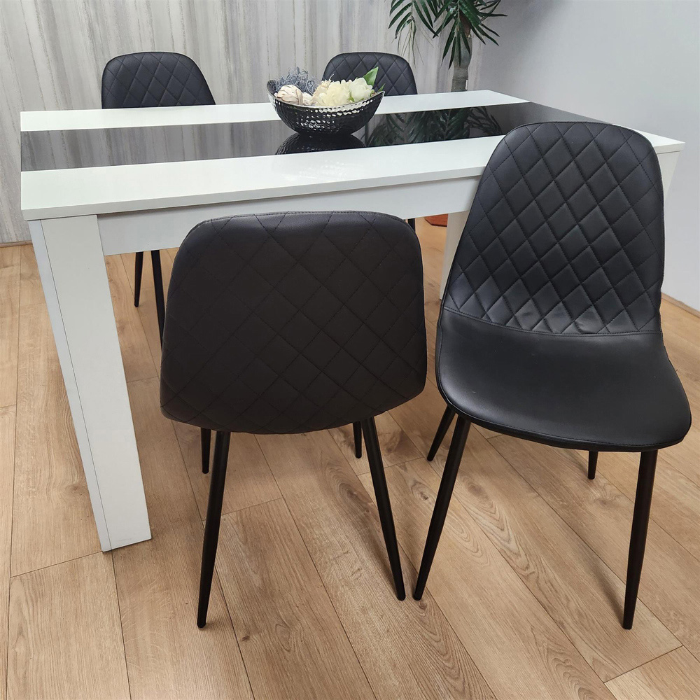 Portland Leather and Wood 4 Seater Dining Set White and Black Image 4