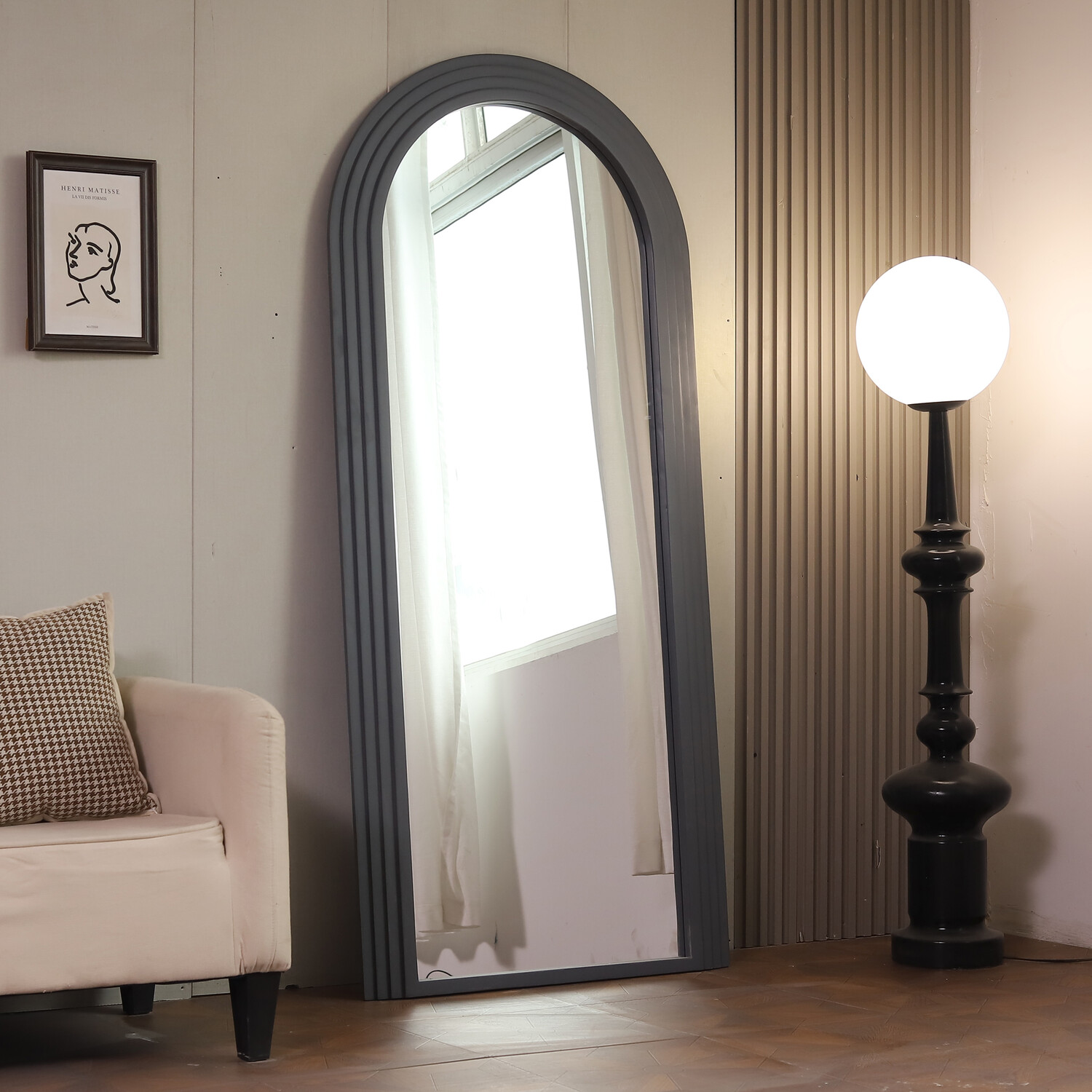 Evie Ridged Arch Lean To Mirror   Charcoal Image 2