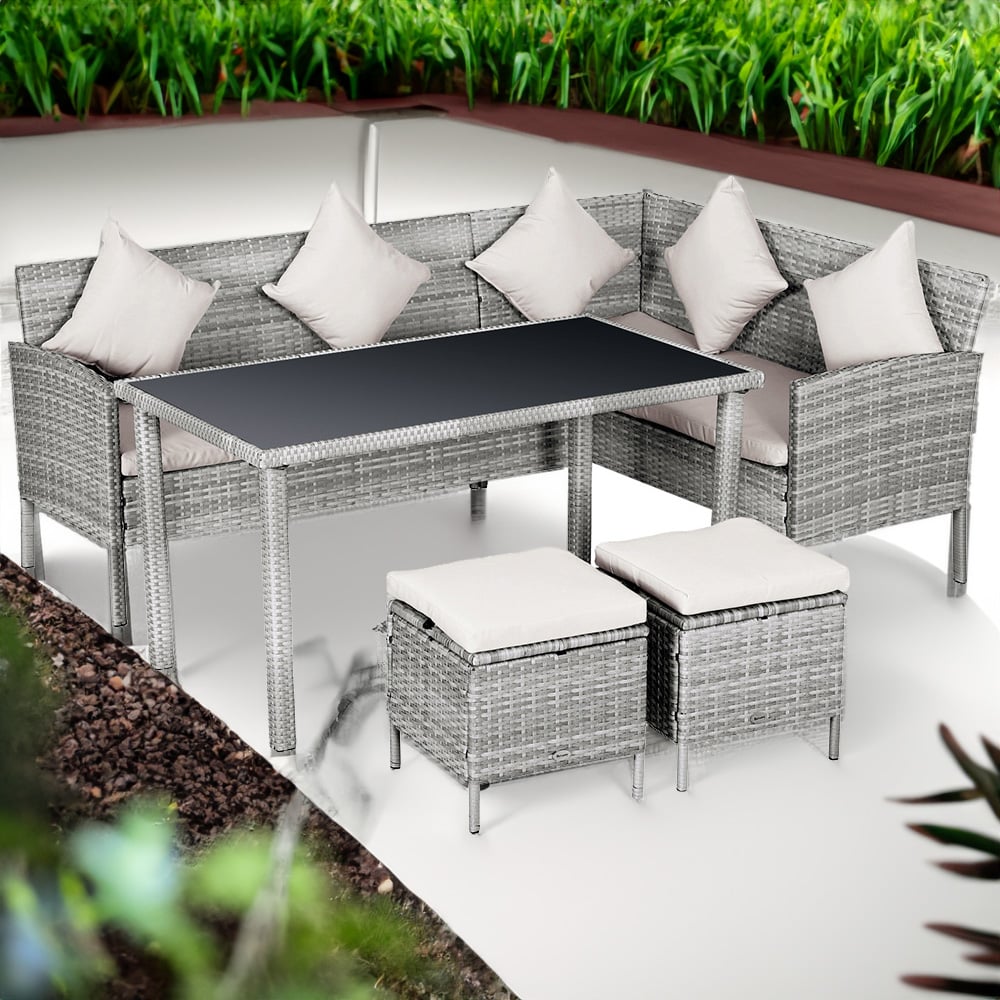 Outsunny 5PCs Rattan Dining Set Grey Image 1