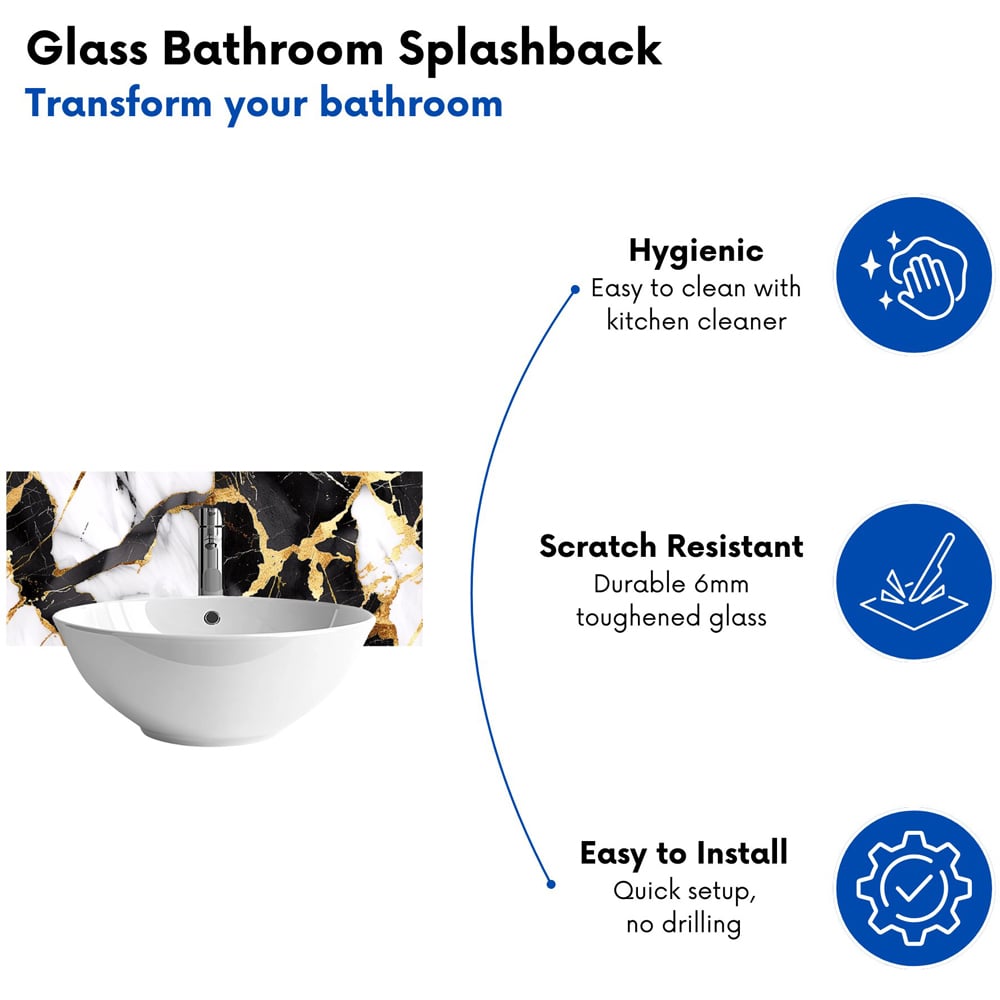 Warren Reed Designer Gold and Black Marble Effect Bathroom Splashback 25 x 60cm Image 4