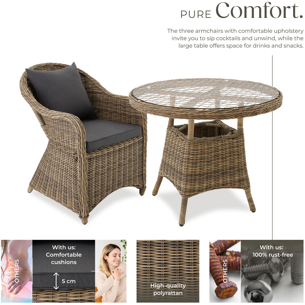 tectake Zurich 3 Seater Poly Rattan Garden Bar Dining Table Nature Image 4