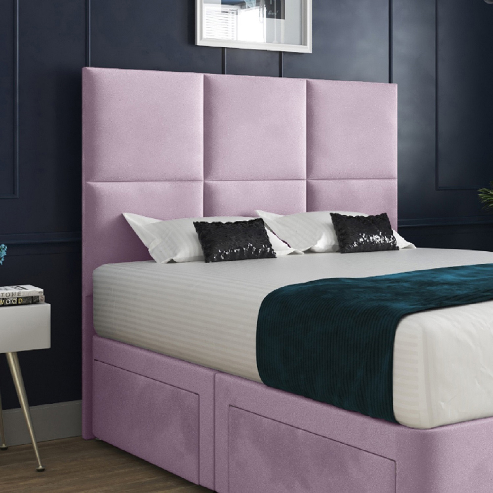 Caprio Pink Small Single Upholstered Divan Bed Frame with Floorstanding Cube Headboard Image 3