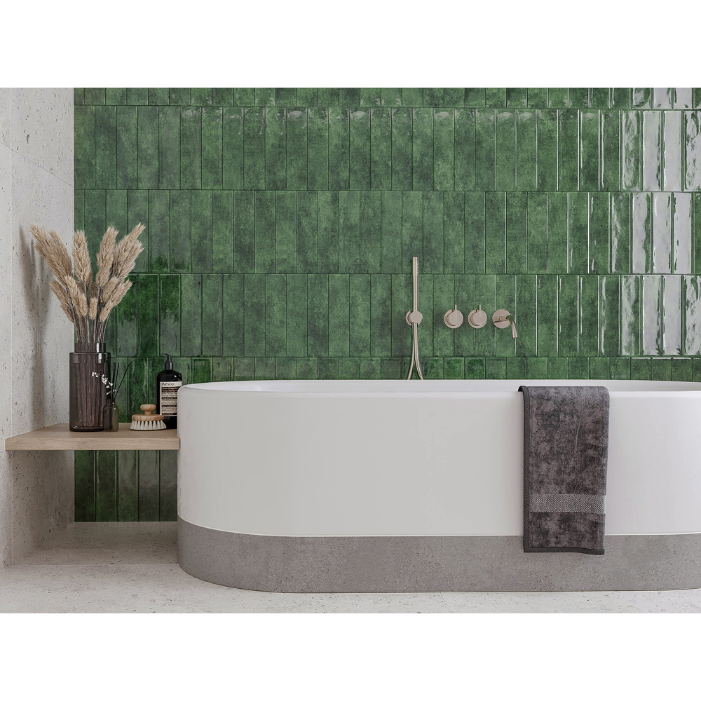 Top Ceramics Forest Green Gloss Flat Bumpy Metro Ceramic Wall Tile 300 x 75mm Image 6