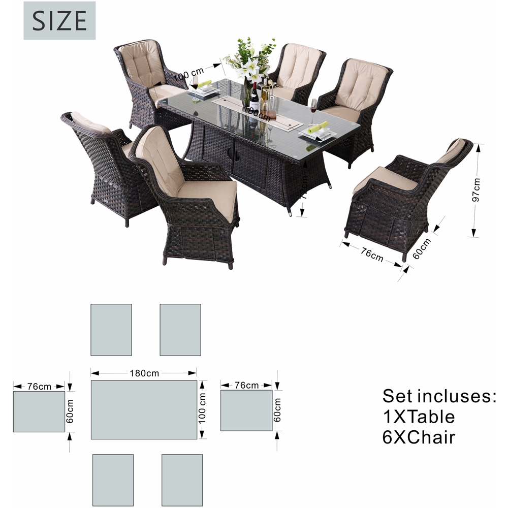Direct wicker Brown 6 Seater Rattan Outdoor Dining Set with Firepit Table Image 8