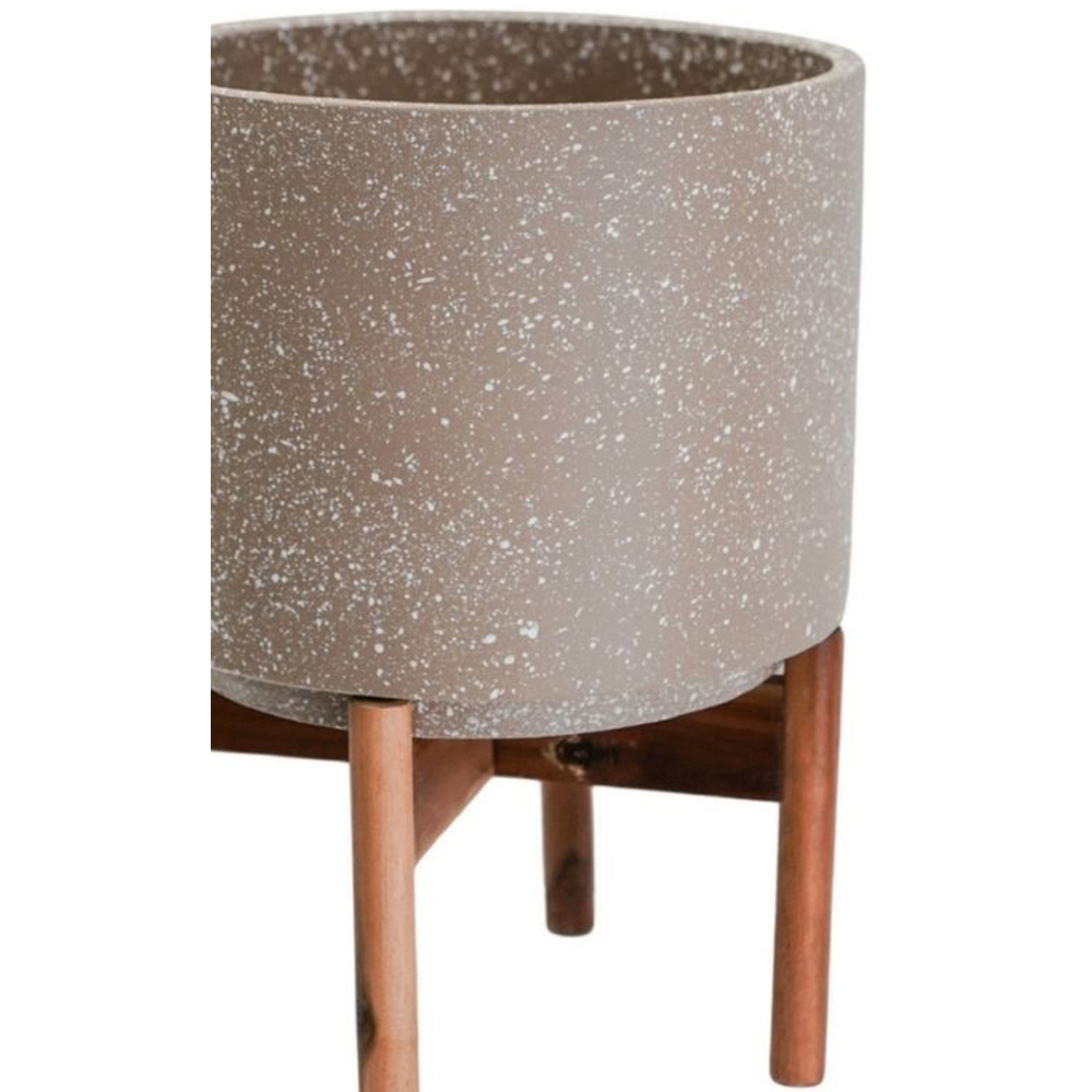 Ivyline Valetta Brown Caramel Speckled Planter with Wooden Stand 24cm Image 2