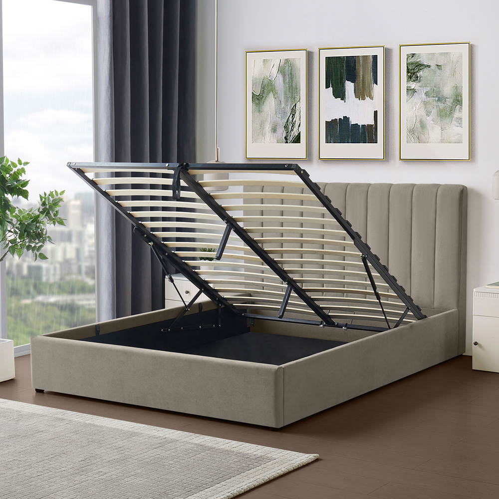 Artemis Home Evelynne King Size Light Brown Linen Upholstered Ottoman Bed Image 3