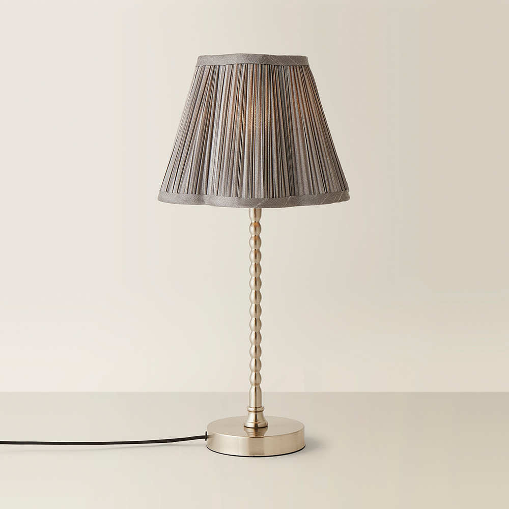 ValueLights Maeve Dark Grey Pleat Faux Silk Scallop Shade Chrome Bobbin LED Table Lamp Image 5