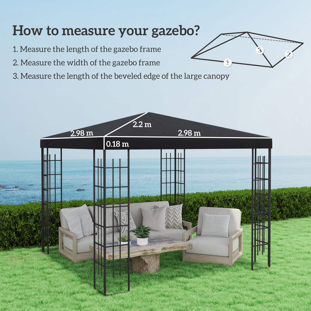 Outsunny 3 x 3m Black Gazebo Canopy Replacement Cover Image 7