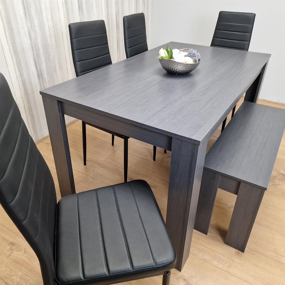 Portland 6 Seater Leather Dining Set Dark Grey and Black Image 4