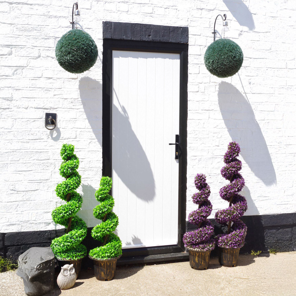 Leaf Artificial Green Large Leaf Spiral Topiary Trees with Decorative Planters 90cm 2 Pack Image 2