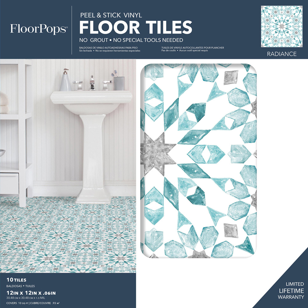 Floorpops Radiance Aqua Grey and Teal Peel and Stick Floor Tile 30.48 x 30.48cm 10 Pack Image 7