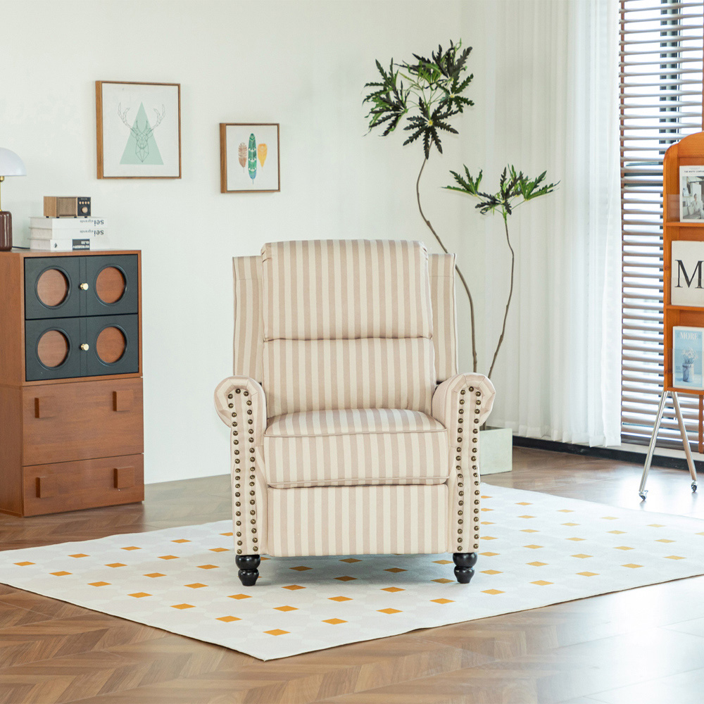 Living and Home Light Brown Striped Wingback Recliner Armchair with Adjustable Backrest and Footrest Image 8