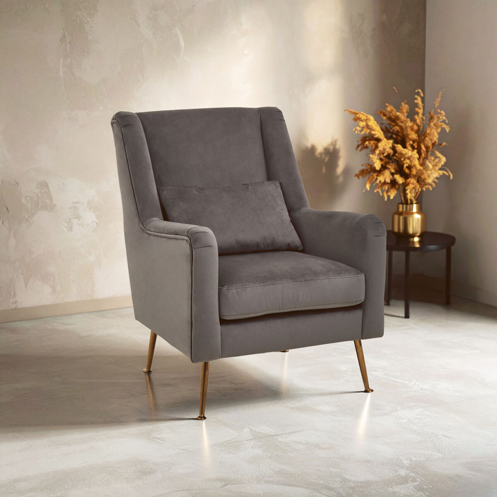 Premier Housewares Doucet Grey Velvet Chair with Gold Legs Image 7
