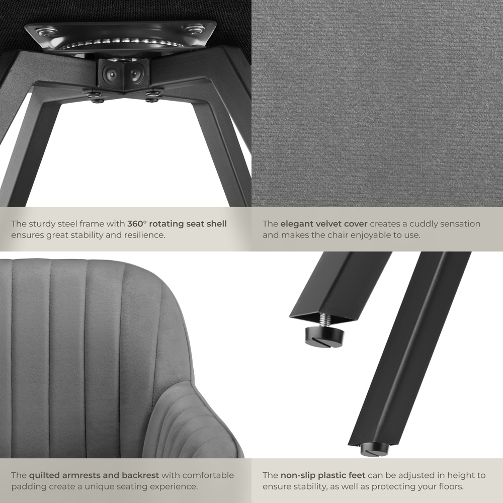 tectake Set of 2 Grey Velvet Lounge Armchair Image 5