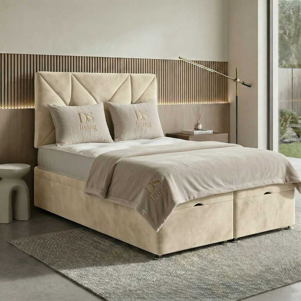 DS Living Eclipse King Size Cream Plush Velvet Ottoman Bed Image 6