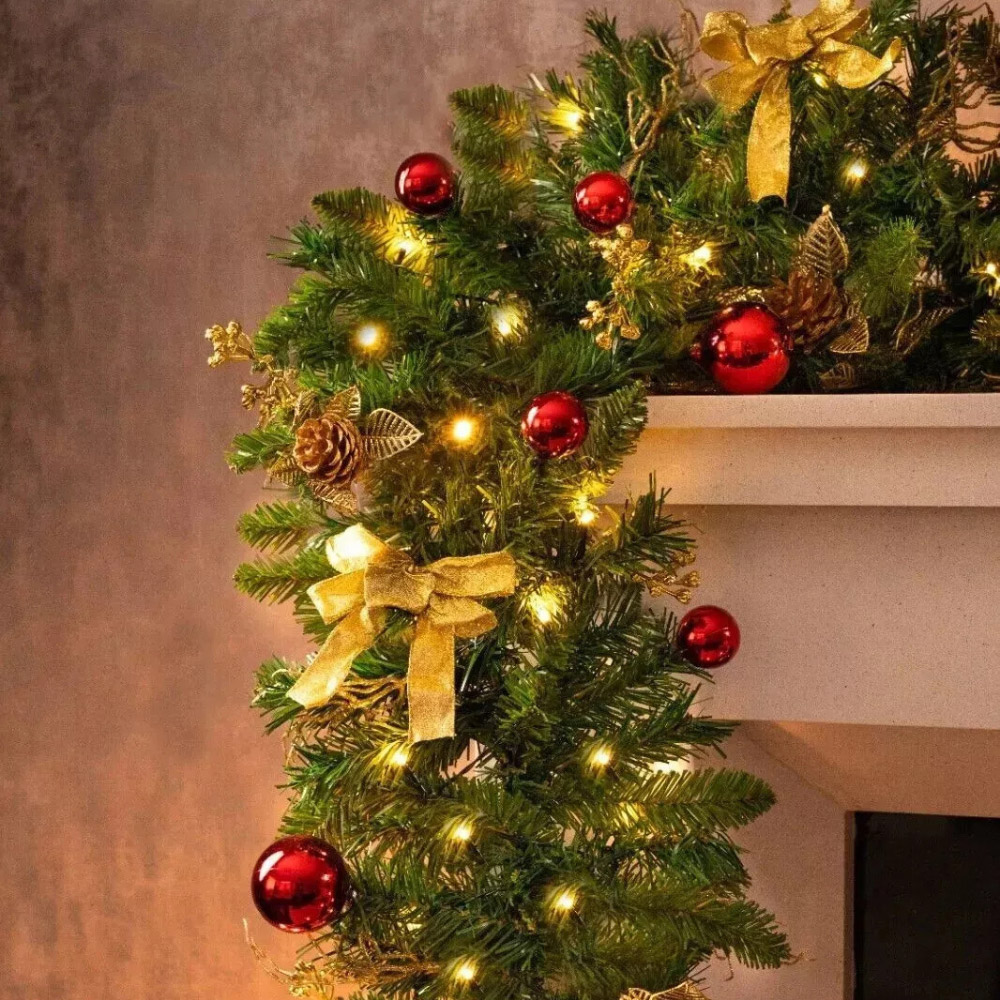 Marco Paul Artificial LED Christmas Garland with Red and Gold Decorations 180cm Image 6