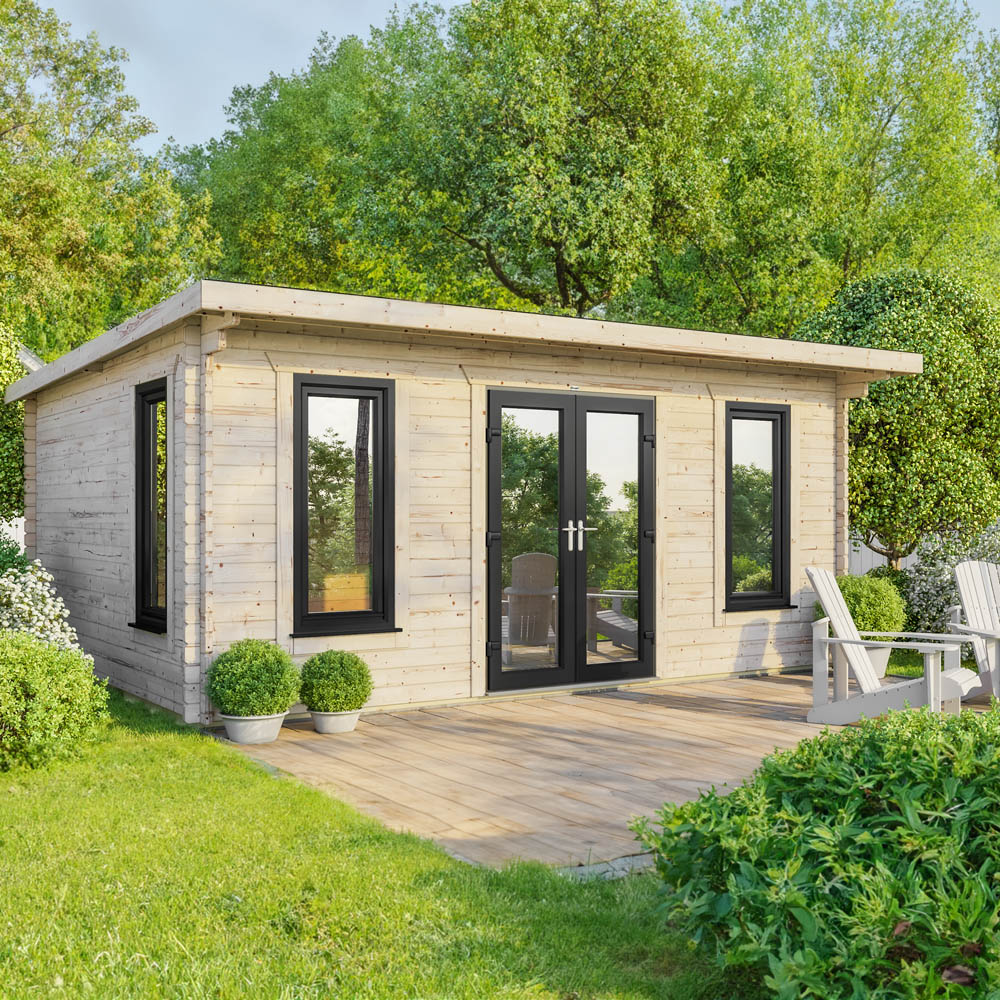 Power Sheds 20 x 16ft Centre Double Door Pent Log Cabin Image 2