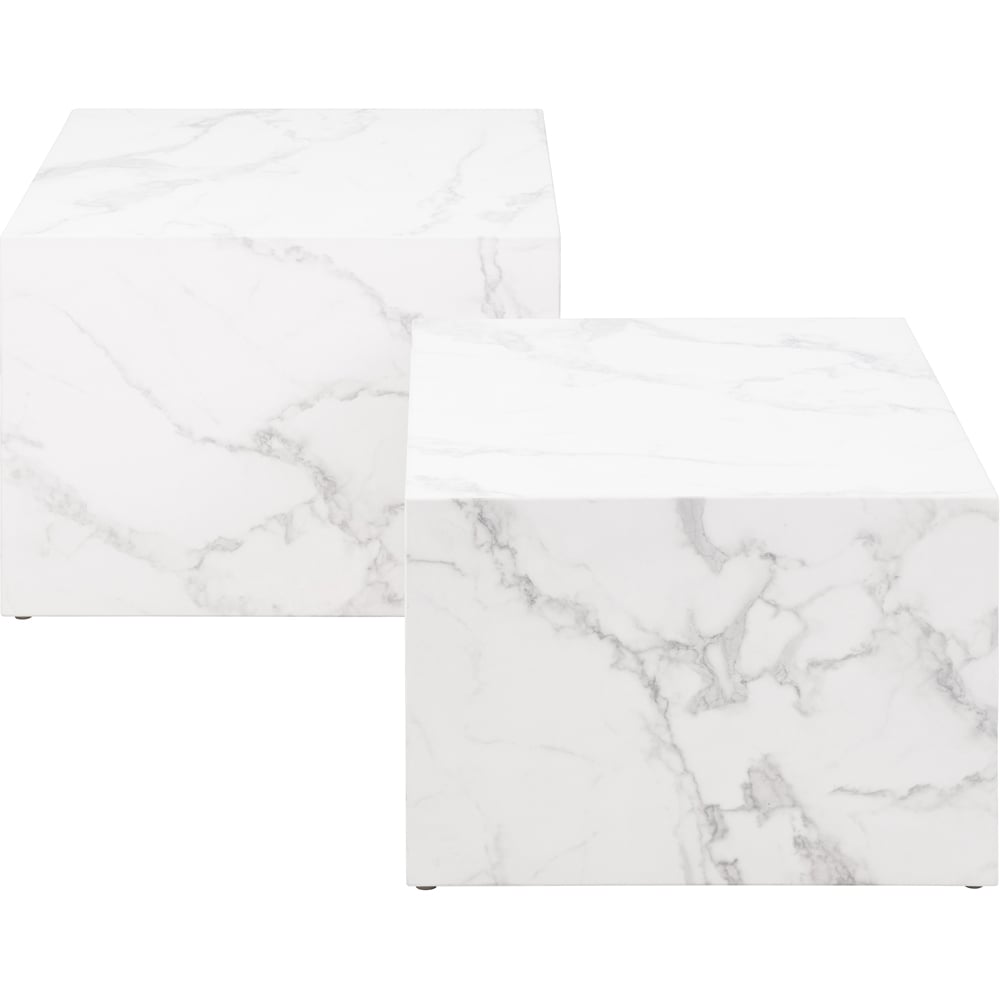 Florence Dice Square White Marble Carrara Coffee Table Set of 2 Image 3