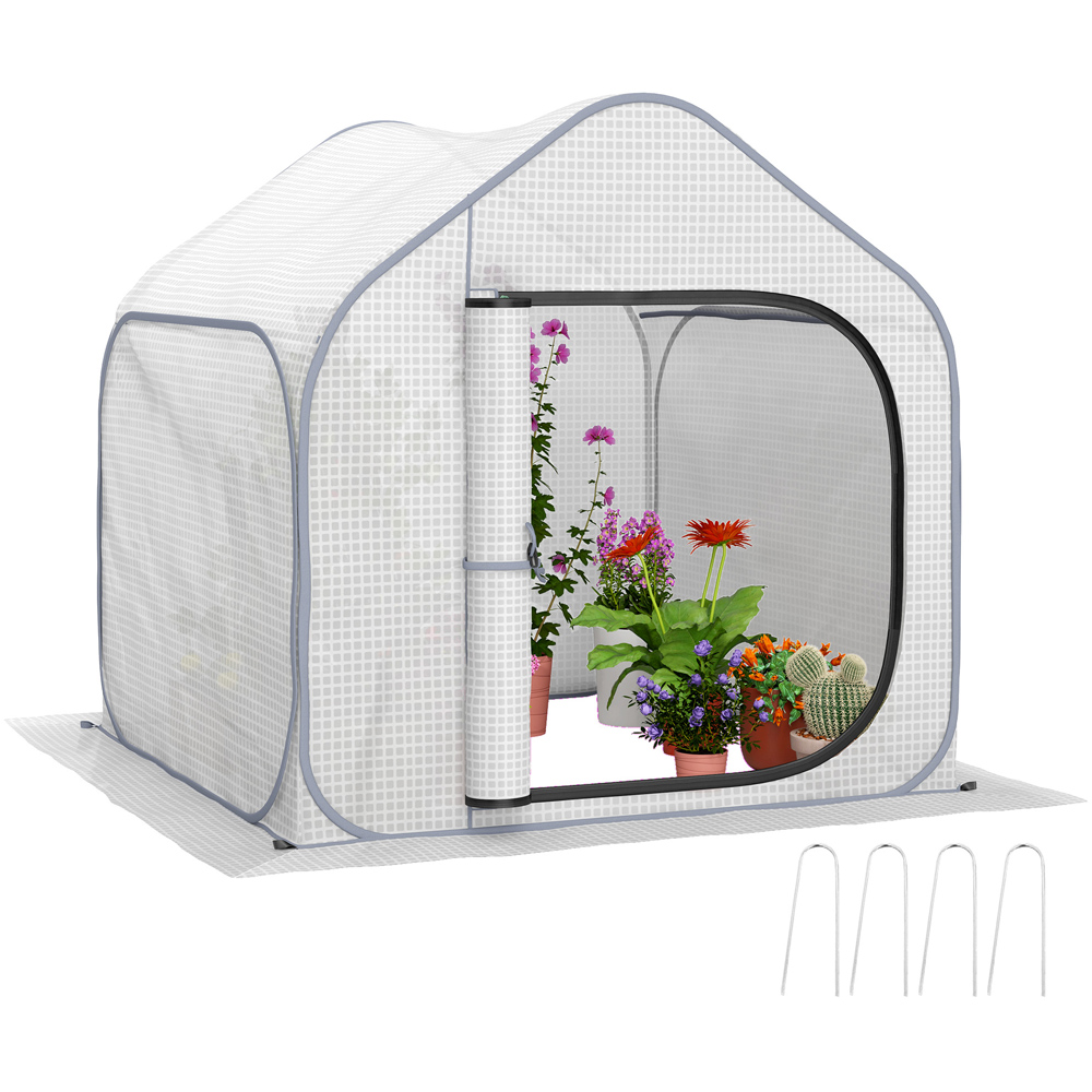 Outsunny White PE Cover 4.9 x 4.8ft Mini Pop Up Greenhouse with Zipper Door Image 3