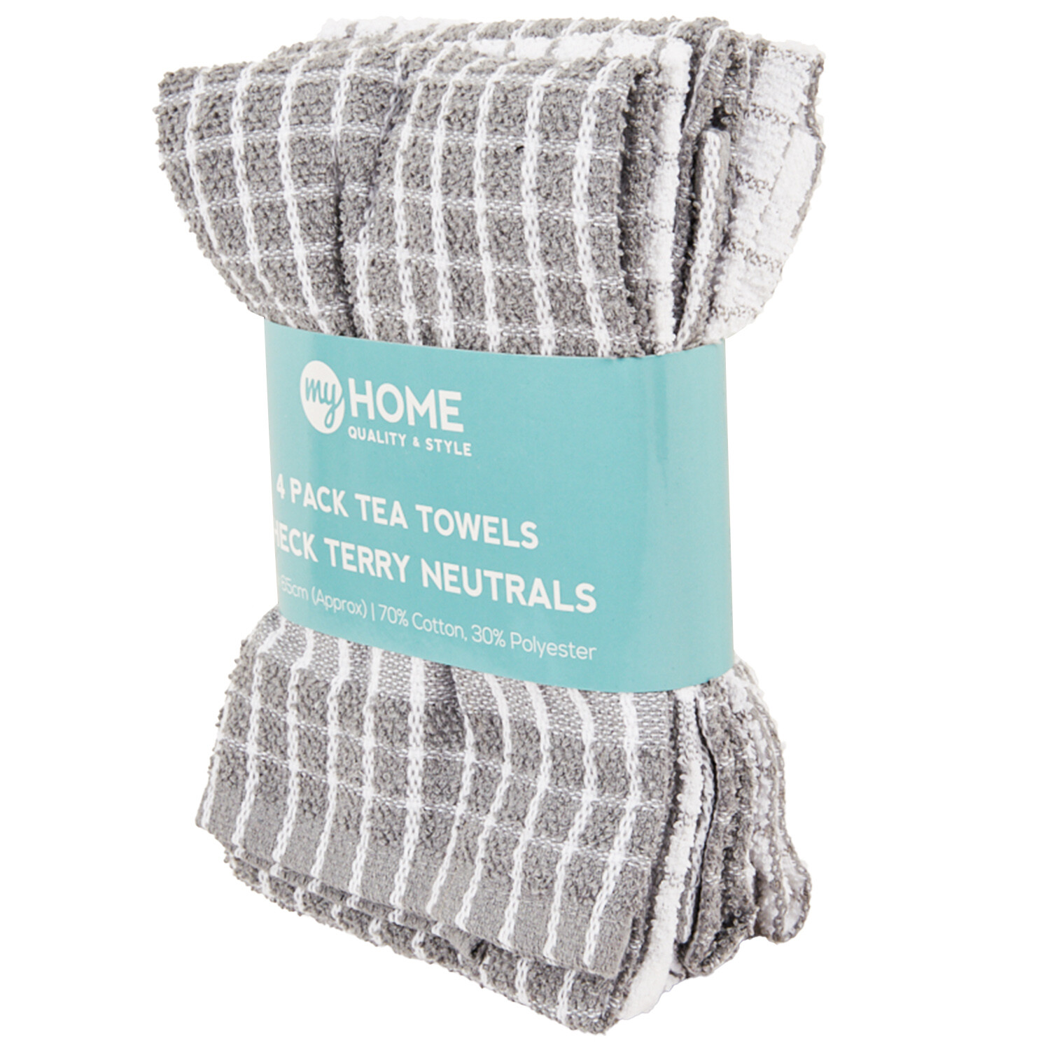 Pack of 4 Check Terry Tea Towels - Grey Image 2