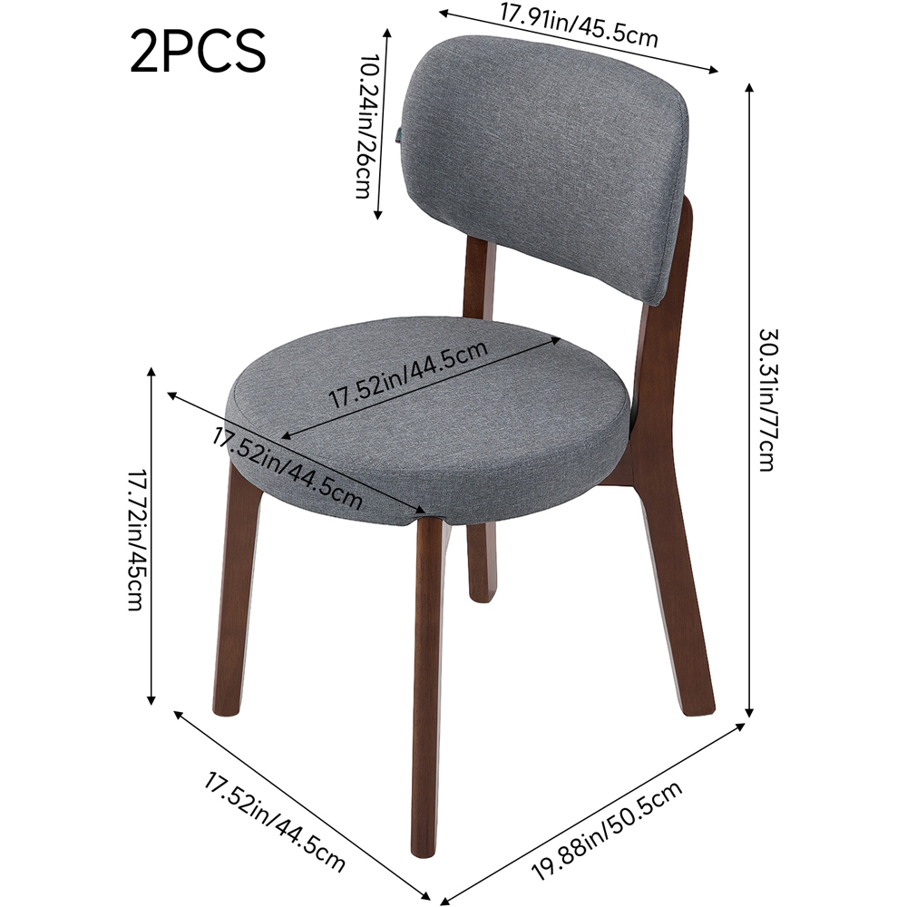 Living and Home Set of 2 Grey Linen-Effect Fabric Upholstered Rubberwood Dining Chairs Image 9