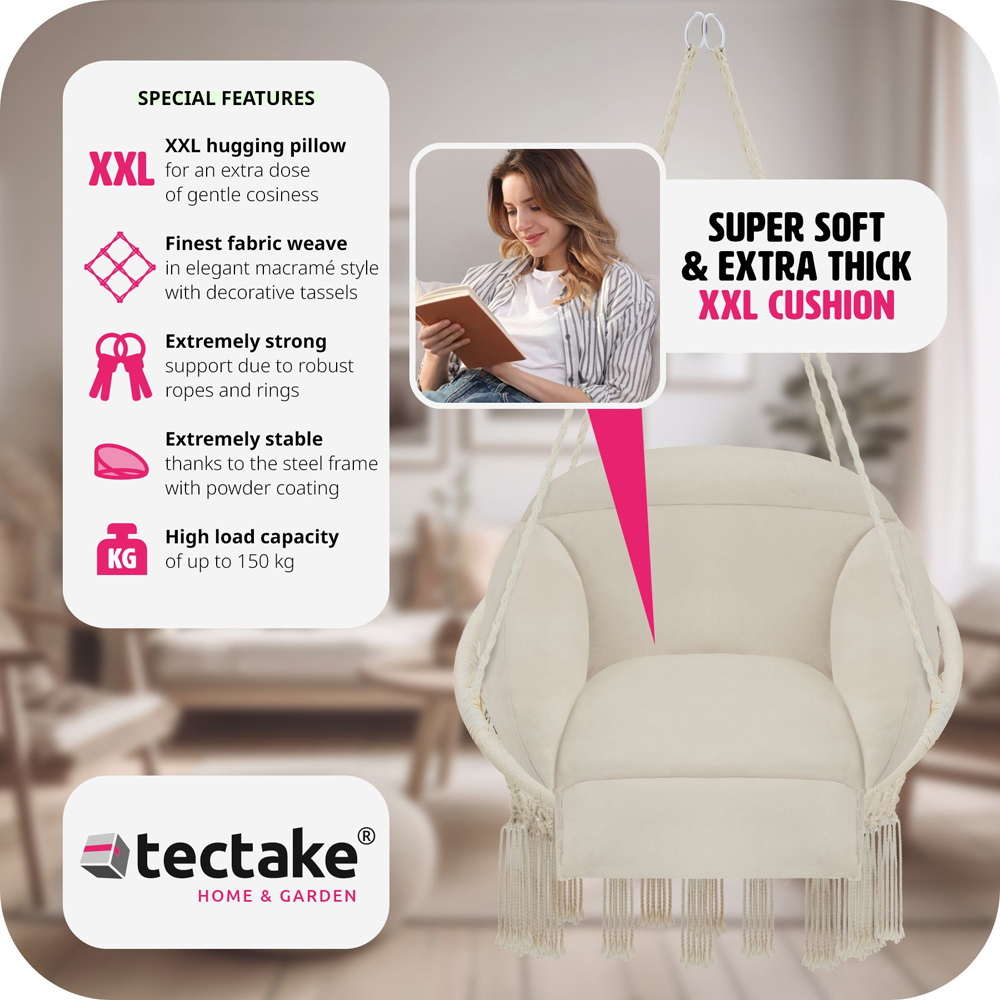tectake Samira Beige Swing Chair with Thick Seat Cushion Image 6