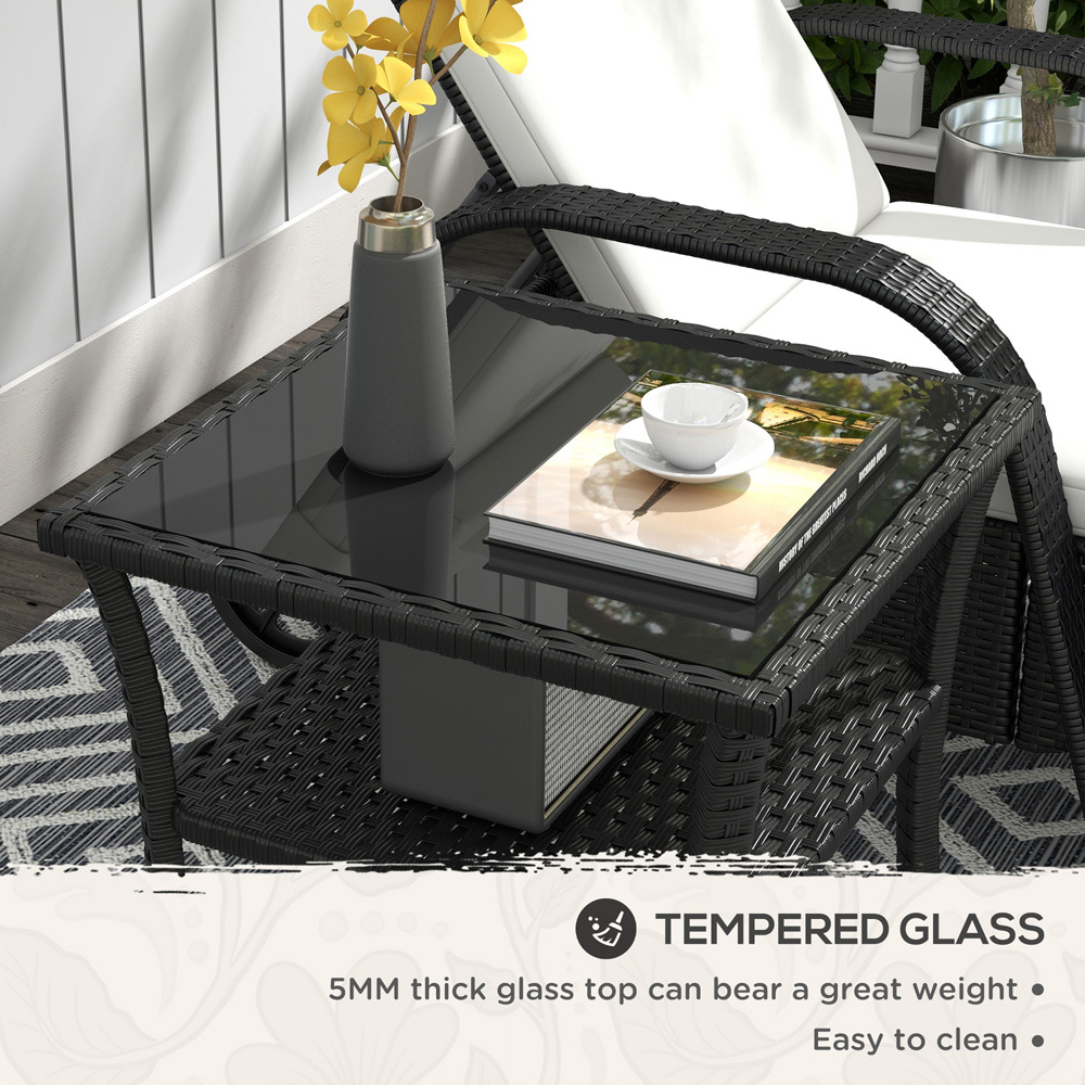 Outsunny Single Shelf Black Rattan Coffee Table with Glass Top Image 6