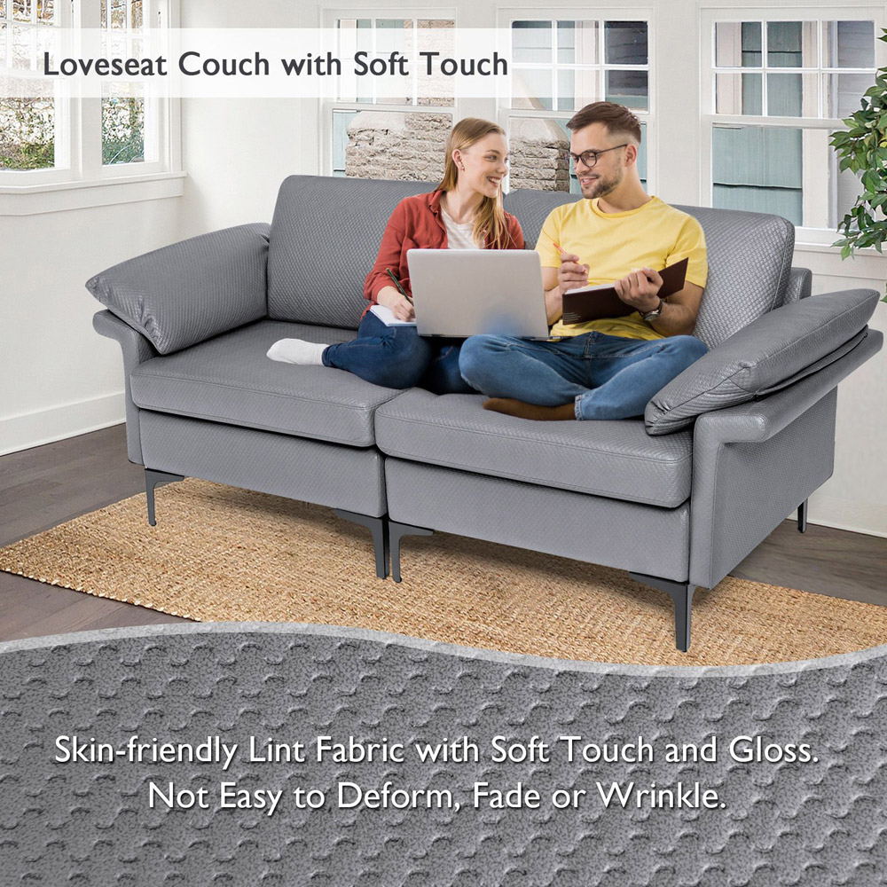 Costway 2 Seater Grey Upholstered Sofa Image 5