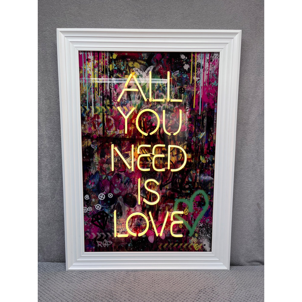 Splashbax All You Need is Love White Premium Gallery Frame LED Neon Wall Art Image 2