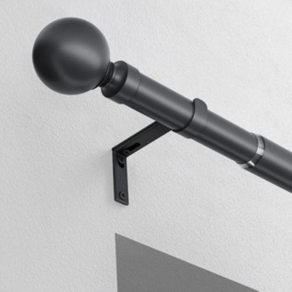 New Edge Blinds 170-300cm Extendable Black Ball End Eyelet Metal Curtain Pole Set Image 2