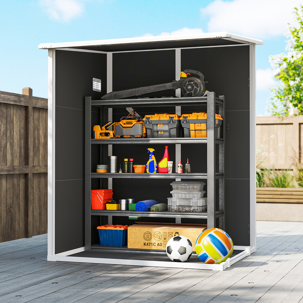 Outsunny 4 x 5ft Black Plastic Lockable Pent Garden Shed with Lean To Image 5