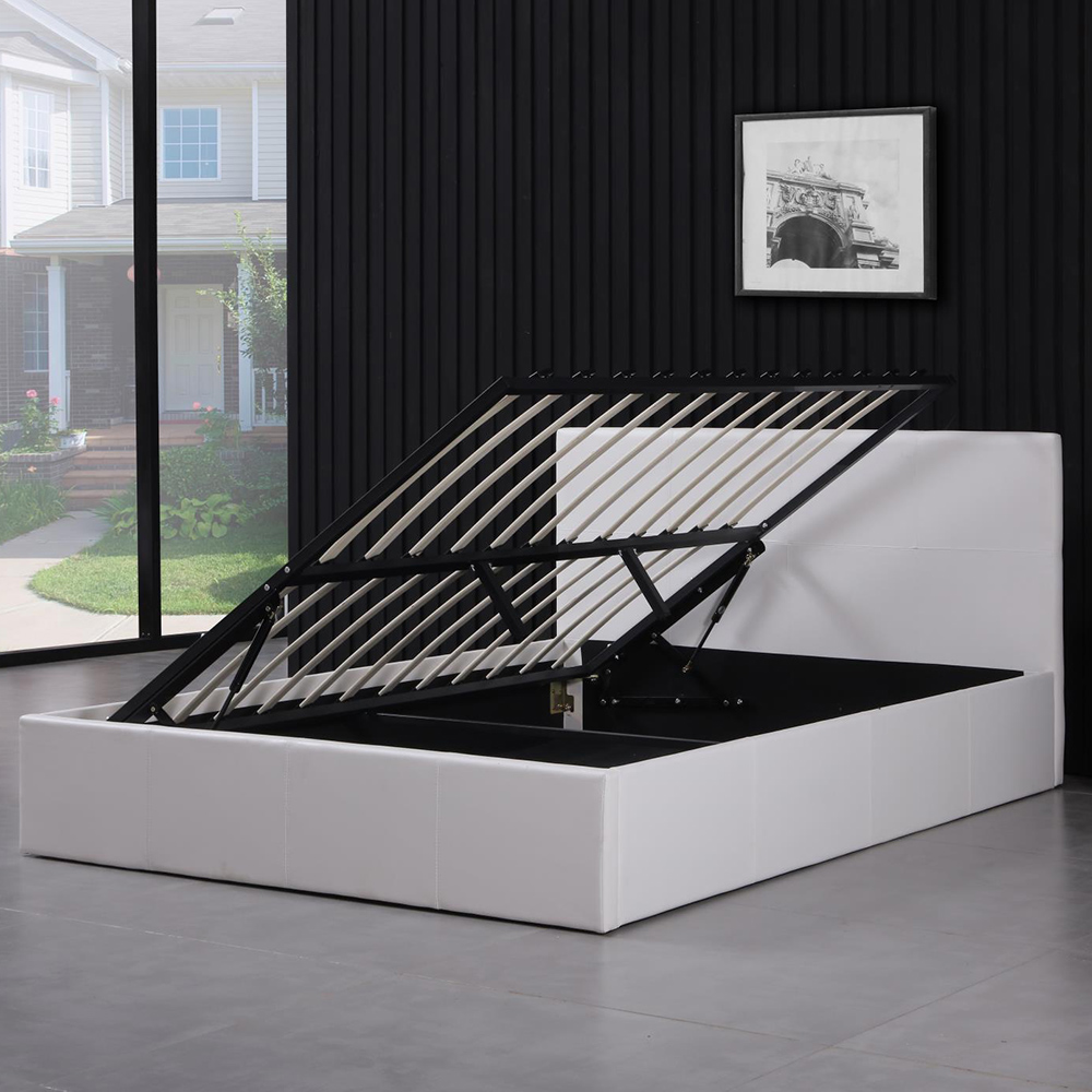 Portland Single White Leather Ottoman Bed with Mattress Image 3