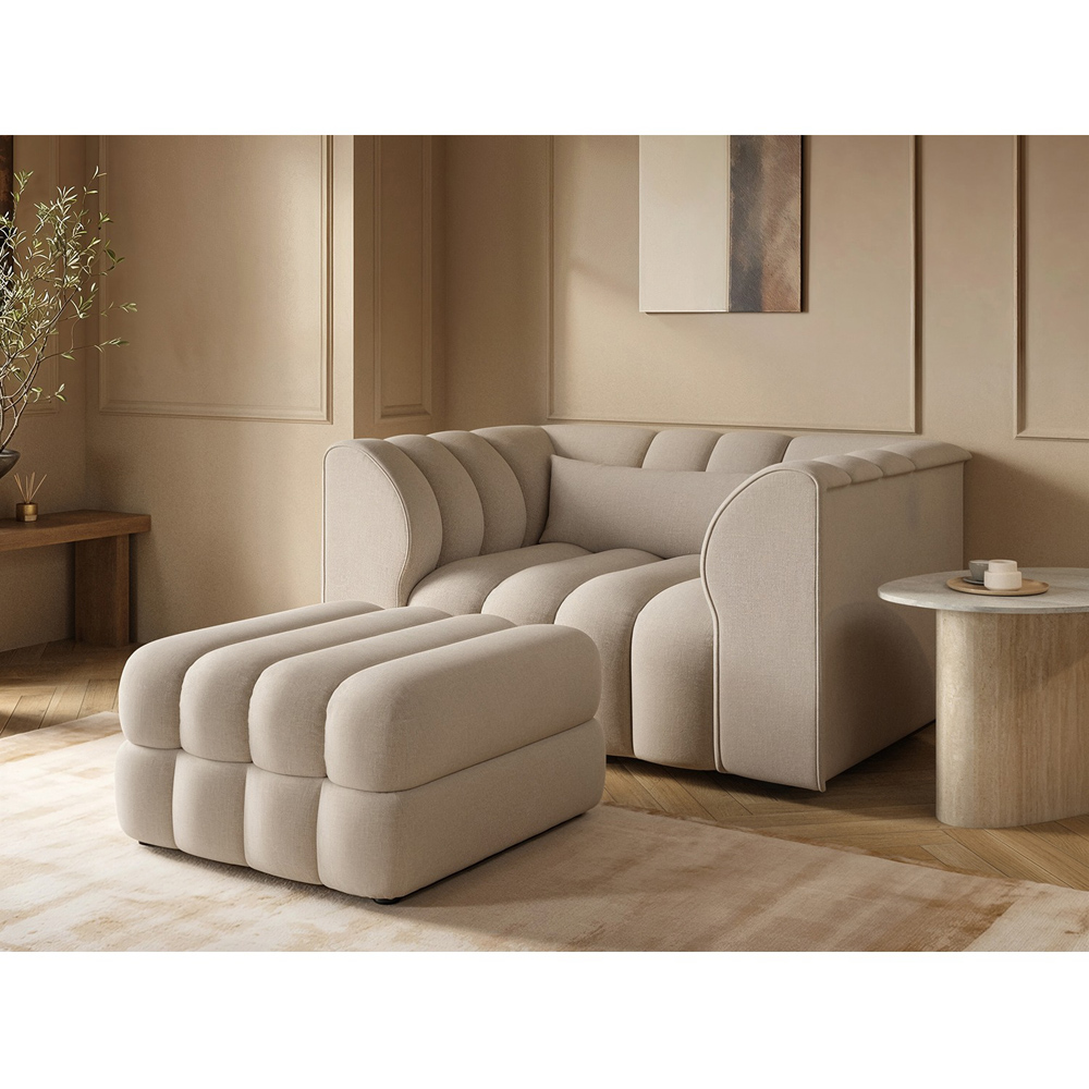 SOLACE+CO Halle Beige 2 Seater Loveseat Sofa with Storage Footstool Image 7
