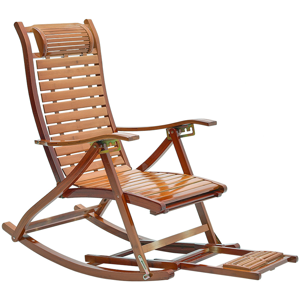 Living and Home Bamboo Foldable Rocking Chair Recliner Image 2