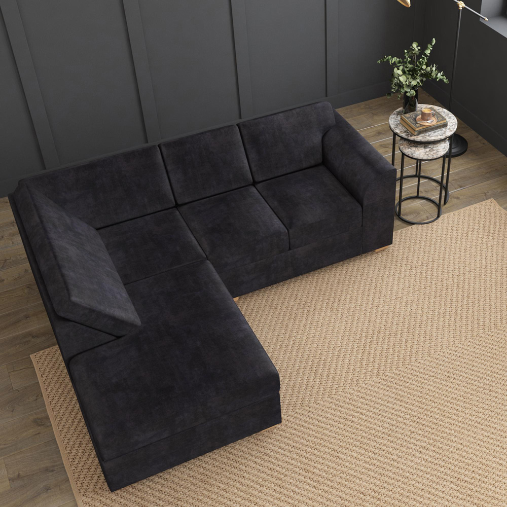 Modo 3 Seater Ebony Plush Velvet Left Hand Fixed Back L-Shape Corner Sofa Image 7